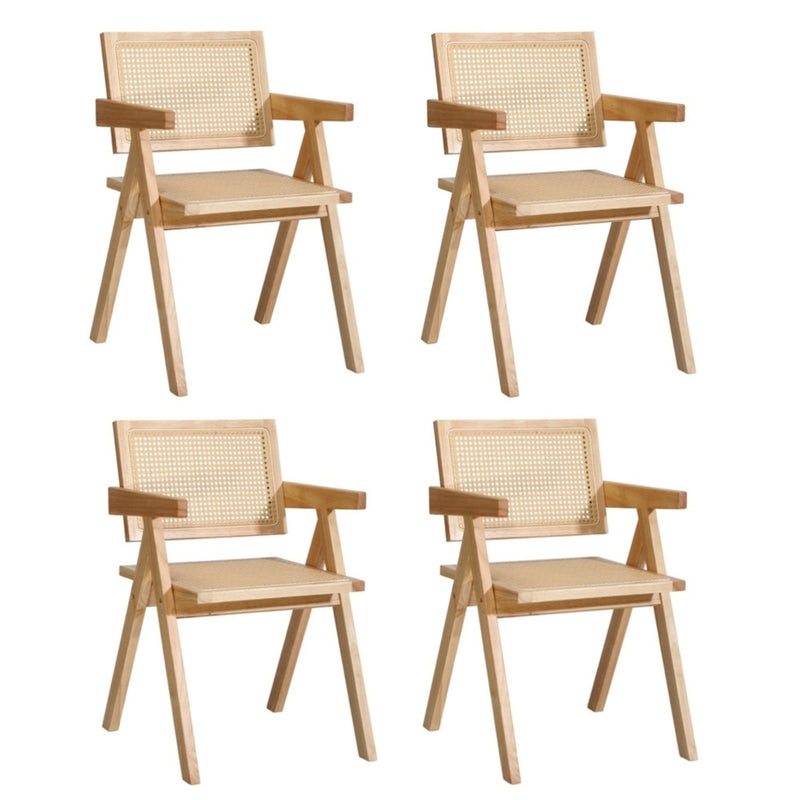 Oikiture 4x Wooden Dining Chairs Rattan Natural