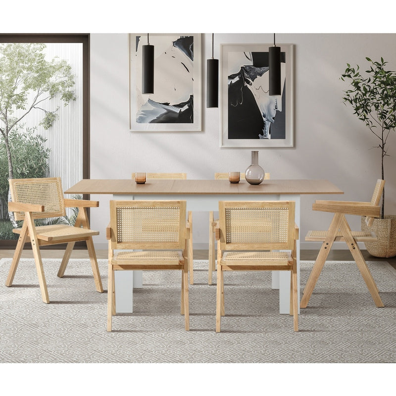 Oikiture 4x Wooden Dining Chairs Rattan Natural