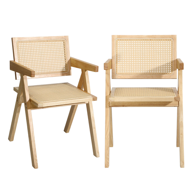 Oikiture 6x Wooden Dining Chairs Rattan Natural