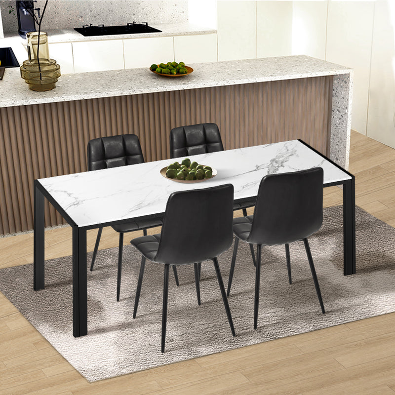 Oikiture 4x Dining Chairs PU Leather Padded Seat Retro Black