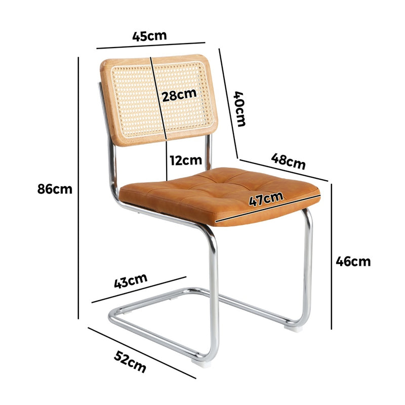Oikiture 2x Rattan Dining Chair Steel Frame Leather Seat Brown