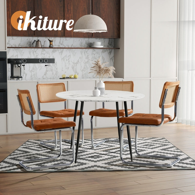 Oikiture 6x Rattan Dining Chair Cesca Replica PU Leather Brown