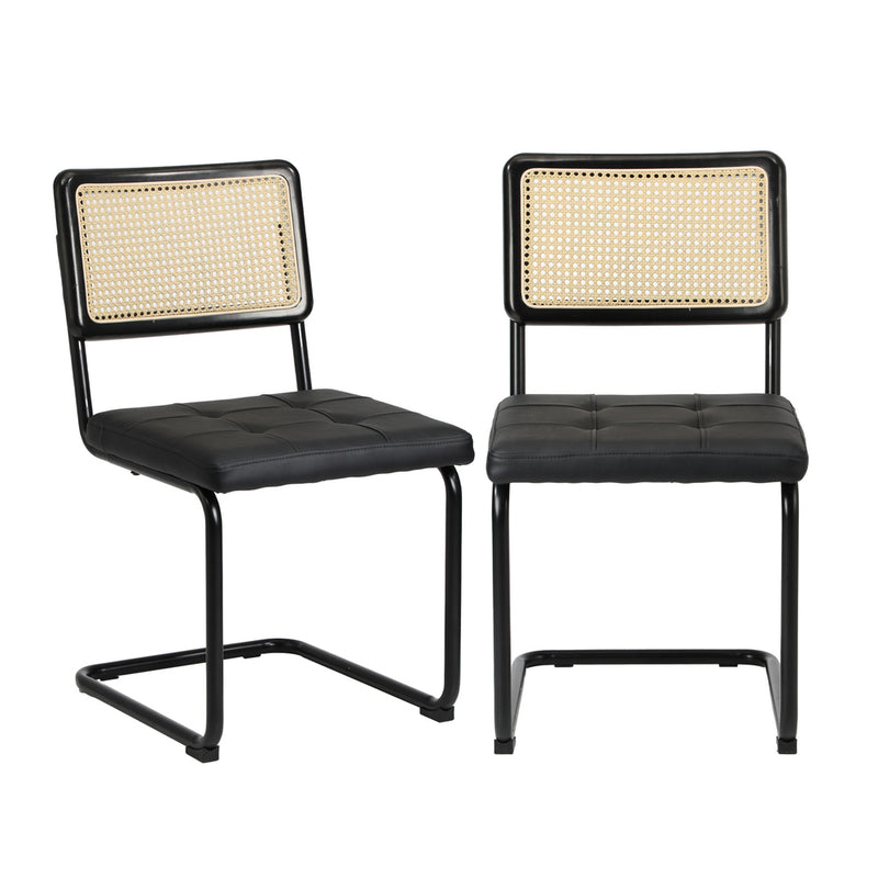 Oikiture 2x Rattan Dining Chair Cesca Replica Cantilever PU Leather