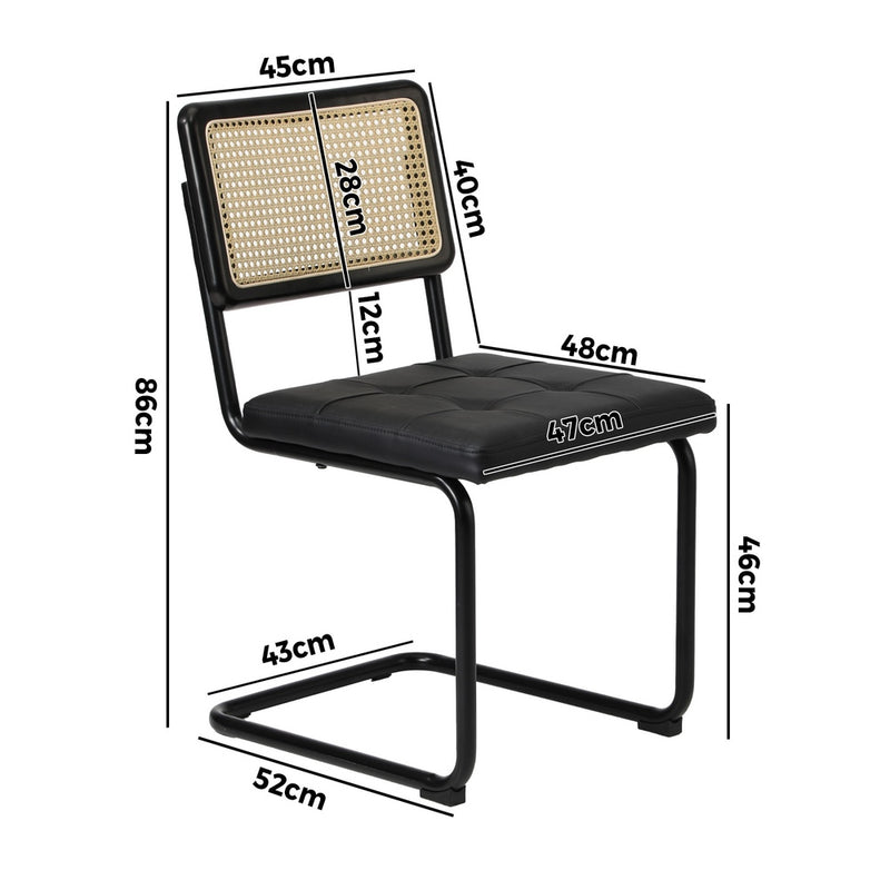 Oikiture 2x Rattan Dining Chair Cesca Replica Cantilever PU Leather