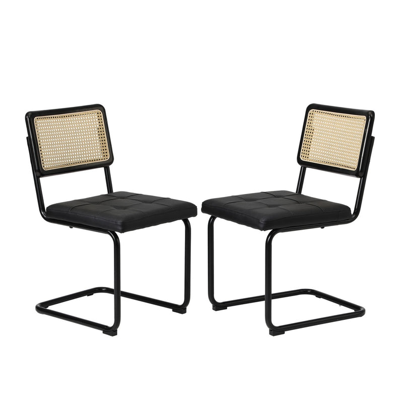 Oikiture 2x Rattan Dining Chair Cesca Replica Cantilever PU Leather