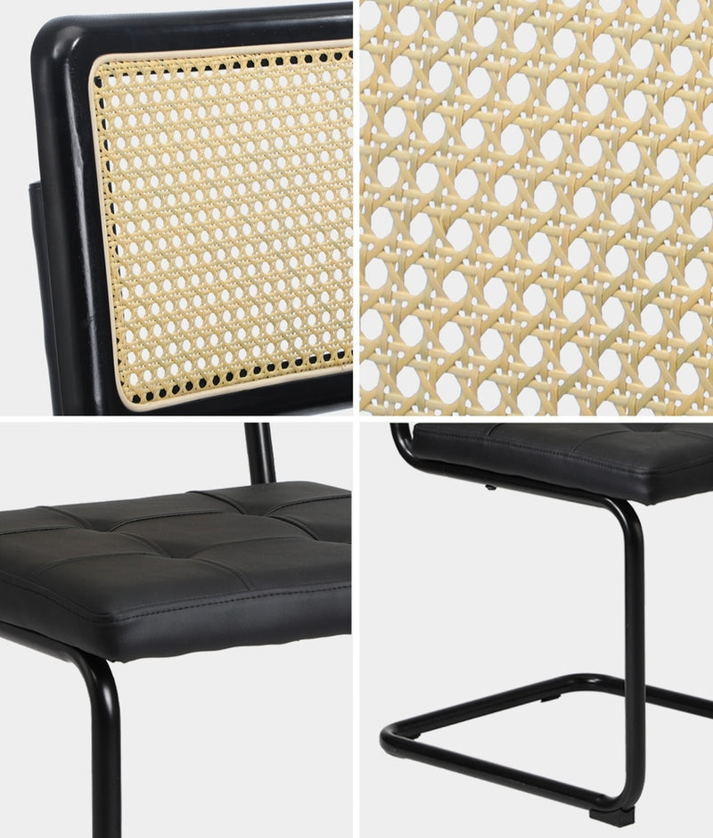 Oikiture 2x Rattan Dining Chair Cesca Replica Cantilever PU Leather