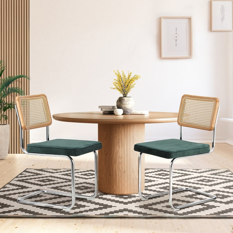 Oikiture 2x Rattan Dining Chair Cesca Replica Cantilever Velvet