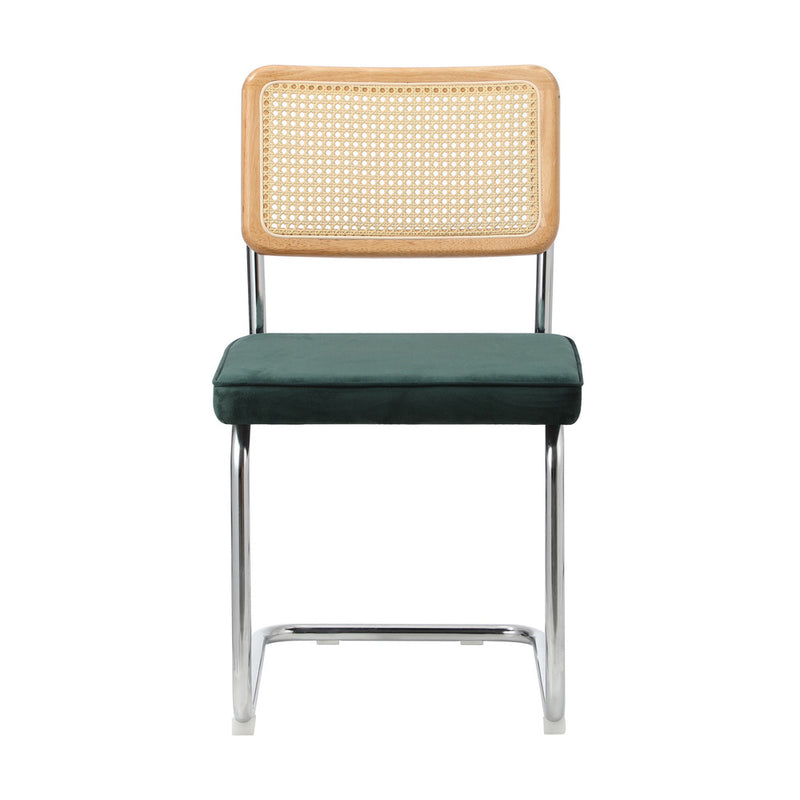 Oikiture 2x Rattan Dining Chair Cesca Replica Cantilever Velvet