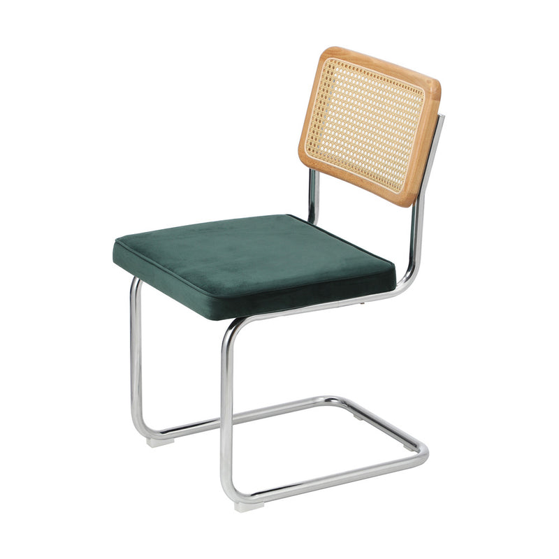 Oikiture 2x Rattan Dining Chair Cesca Replica Cantilever Velvet