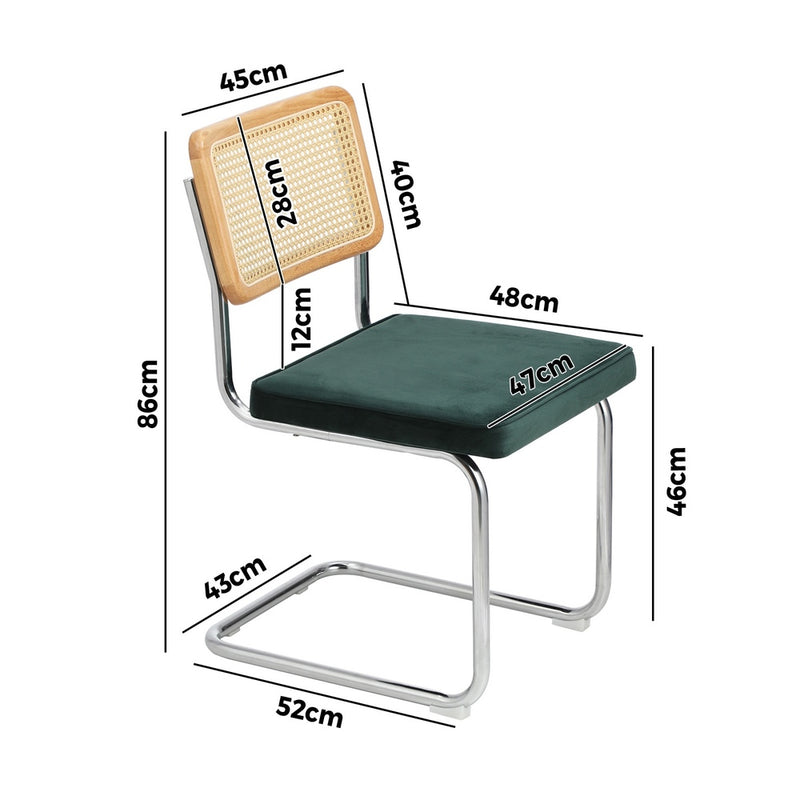 Oikiture 2x Rattan Dining Chair Cesca Replica Cantilever Velvet