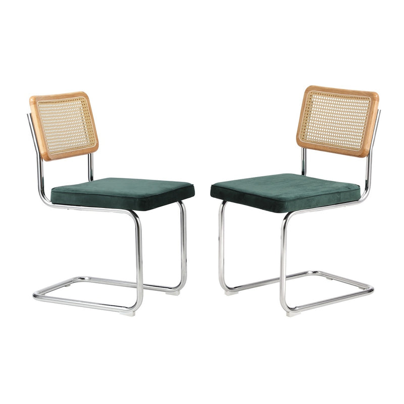 Oikiture 2x Rattan Dining Chair Cesca Replica Cantilever Velvet