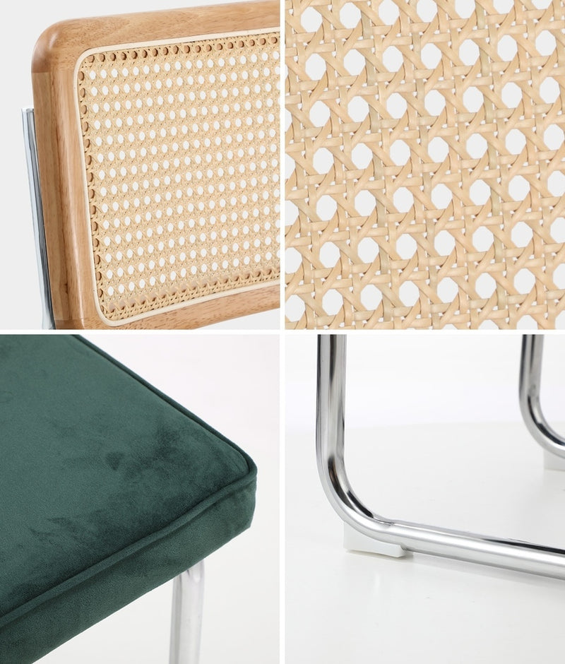 Oikiture 2x Rattan Dining Chair Cesca Replica Cantilever Velvet