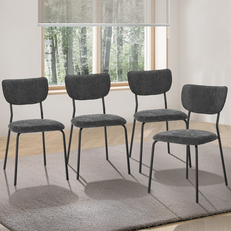 Oikiture Set of 4 Dining Chairs Linen Fabric Padded Seat Grey