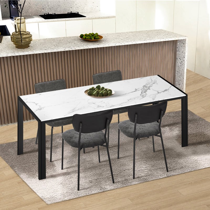 Oikiture Set of 4 Dining Chairs Linen Fabric Padded Seat Grey