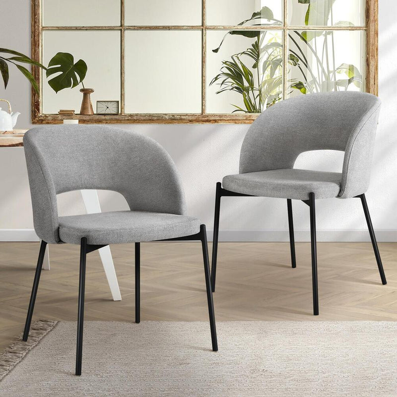 Oikiture Dining Chair Set of 2 Linen Grey and Black