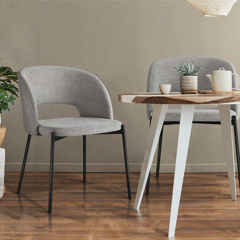 Oikiture 4x Armchair Dining Chair Fabric Grey&Black