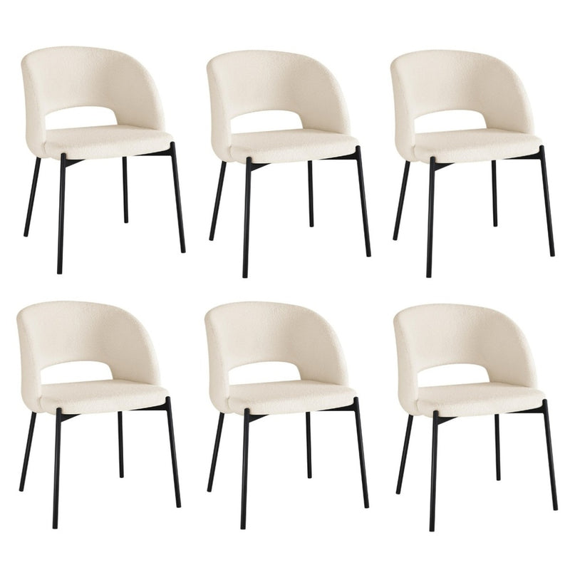 Oikiture 6x Armchair Dining Chair Sherpa White&Black