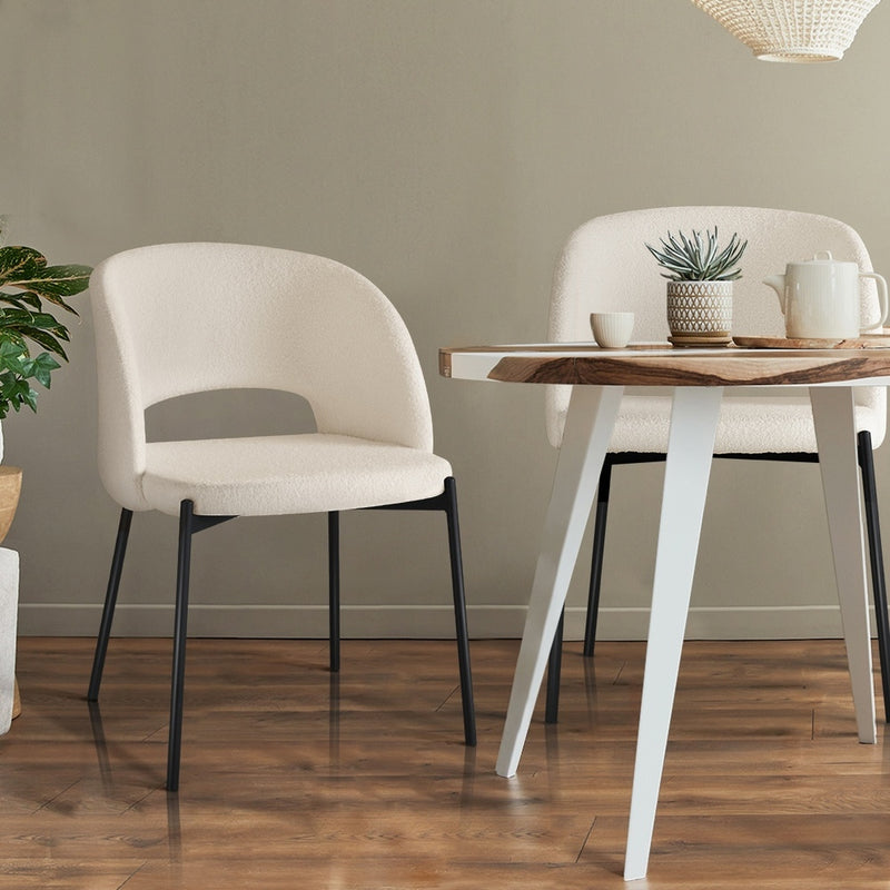Oikiture 6x Armchair Dining Chair Sherpa White&Black