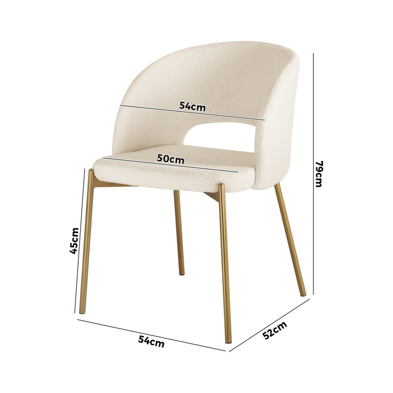 Oikiture Dining Chair Set of 2 Sherpa White and Gold