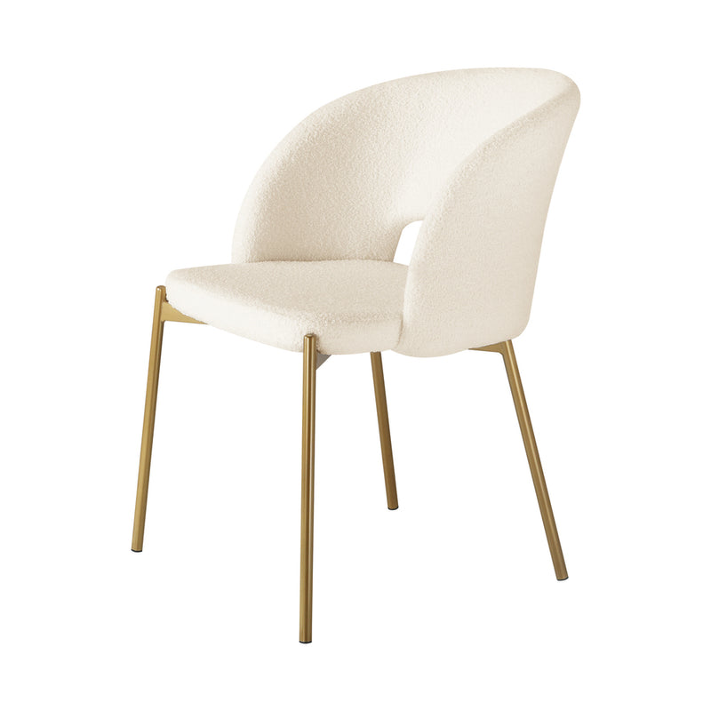 Oikiture Dining Chair Set of 2 Sherpa White and Gold