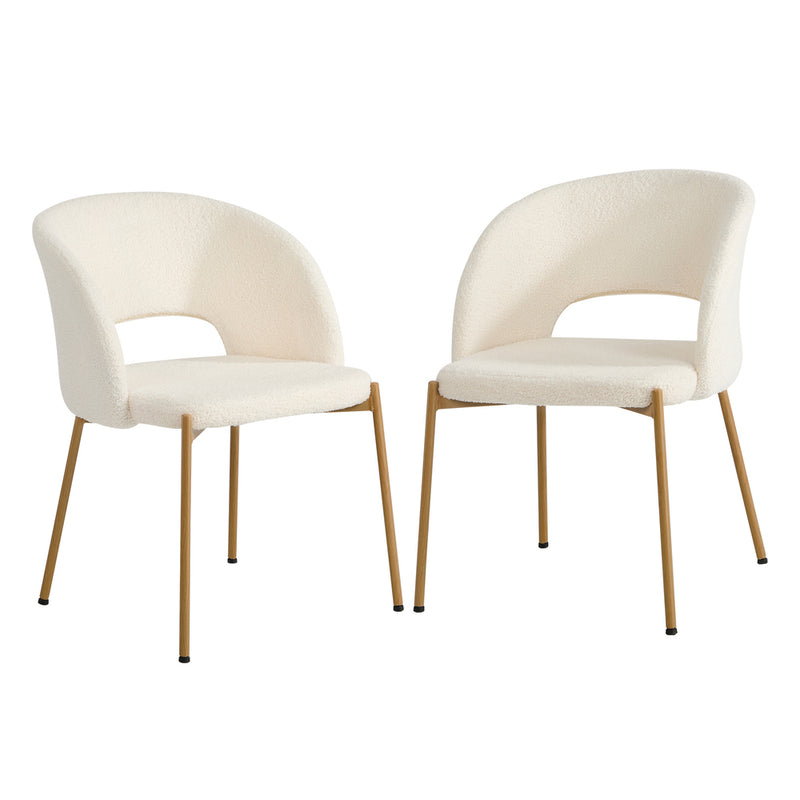 Oikiture 2x Dining Chair Armchair Sherpa White & Natural