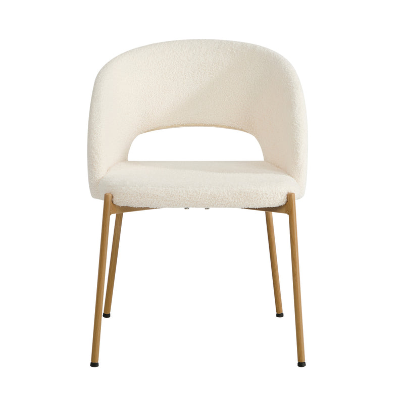 Oikiture 2x Dining Chair Armchair Sherpa White & Natural