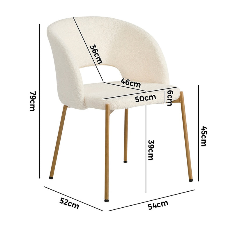 Oikiture 2x Dining Chair Armchair Sherpa White & Natural