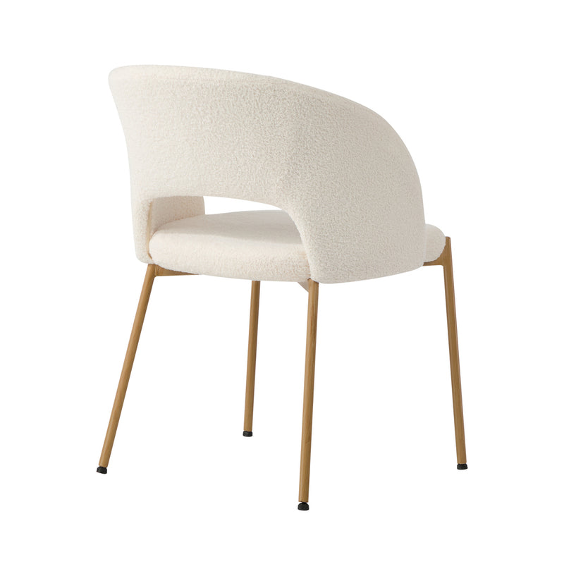 Oikiture 2x Dining Chair Armchair Sherpa White & Natural