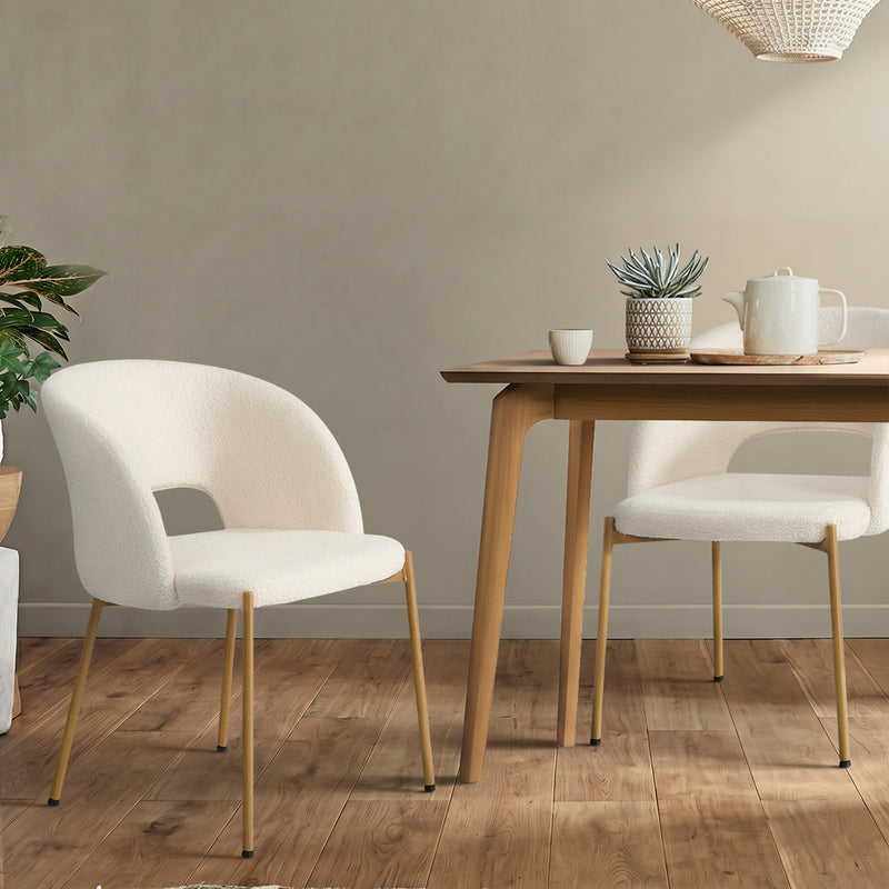 Oikiture 2x Dining Chair Armchair Sherpa White & Natural