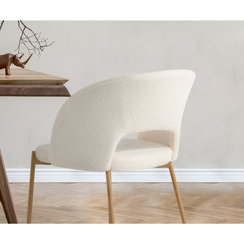 Oikiture 2x Dining Chair Armchair Sherpa White & Natural