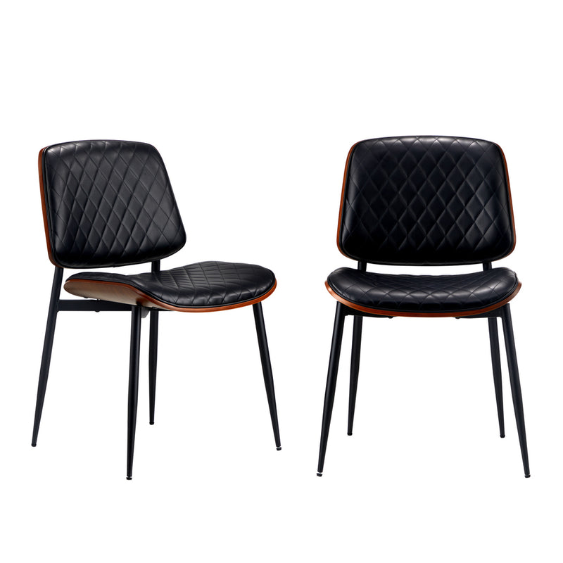 Oikiture 6x Dining Chairs Leather Wooden Metal Legs Black