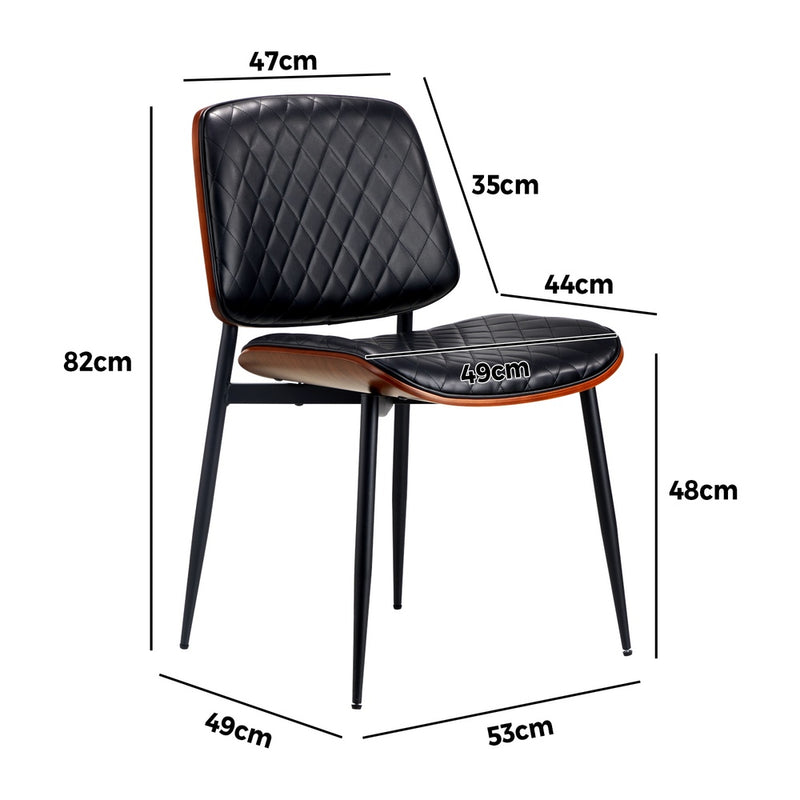 Oikiture 6x Dining Chairs Leather Wooden Metal Legs Black
