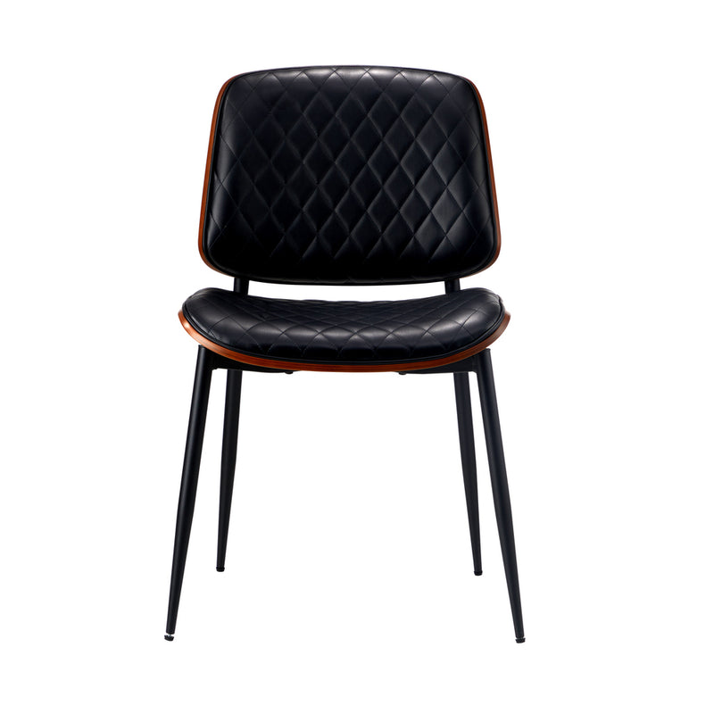 Oikiture 8x Dining Chairs Retro PU Leather Solid Wood Metal Leg Black