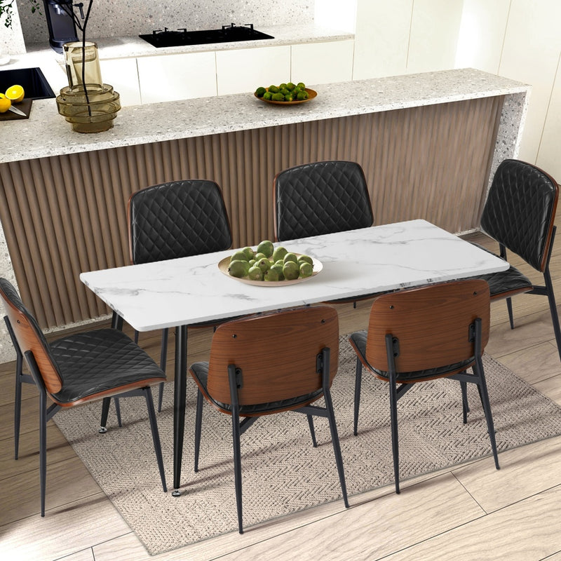 Oikiture 8x Dining Chairs Retro PU Leather Solid Wood Metal Leg Black