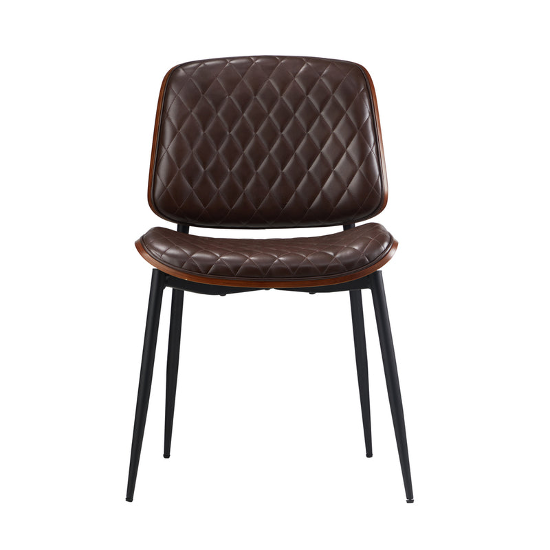 Oikiture 2x Dining Chairs Leather Seat Metal Legs Walnut