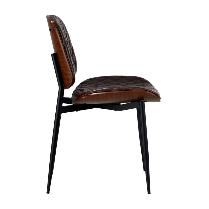 Oikiture 2x Dining Chairs Leather Seat Metal Legs Walnut