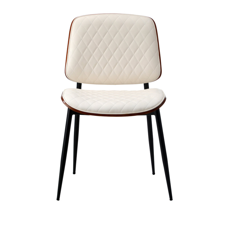Oikiture 2x Dining Chairs PU Leather Wood Frame Metal Legs White