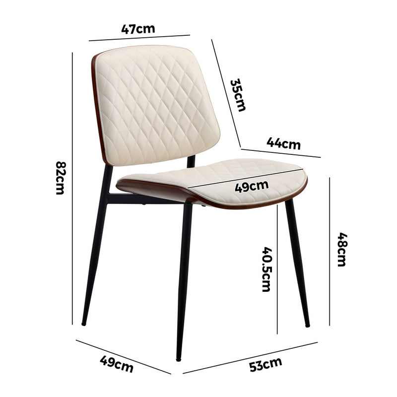 Oikiture 2x Dining Chairs PU Leather Wood Frame Metal Legs White