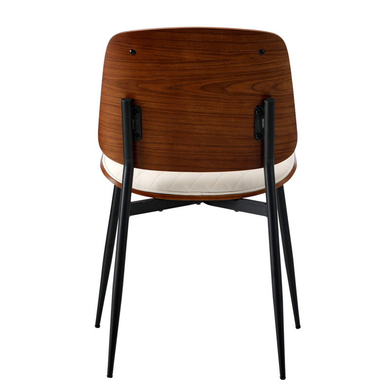 Oikiture 2x Dining Chairs PU Leather Wood Frame Metal Legs White