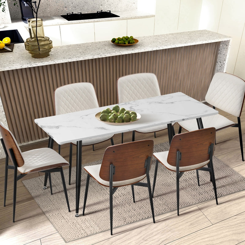 Oikiture 2x Dining Chairs PU Leather Wood Frame Metal Legs White