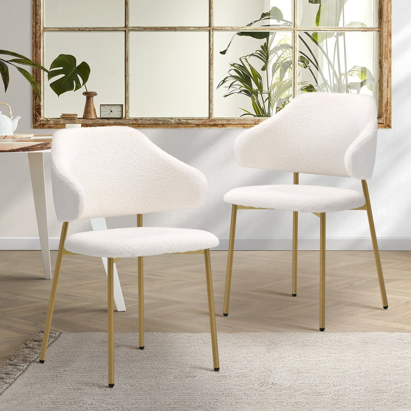 Oikiture 2x Dining Chair Sherpa Gold&White