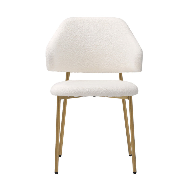 Oikiture 2x Dining Chair Sherpa Gold&White