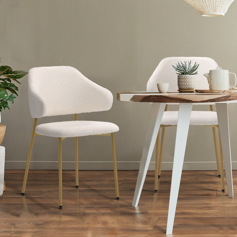 Oikiture 2x Dining Chair Sherpa Gold&White