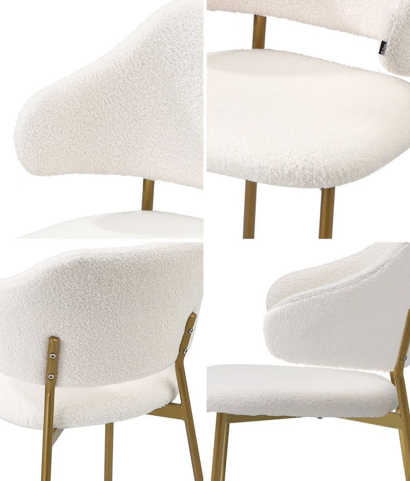 Oikiture 2x Dining Chair Sherpa Gold&White