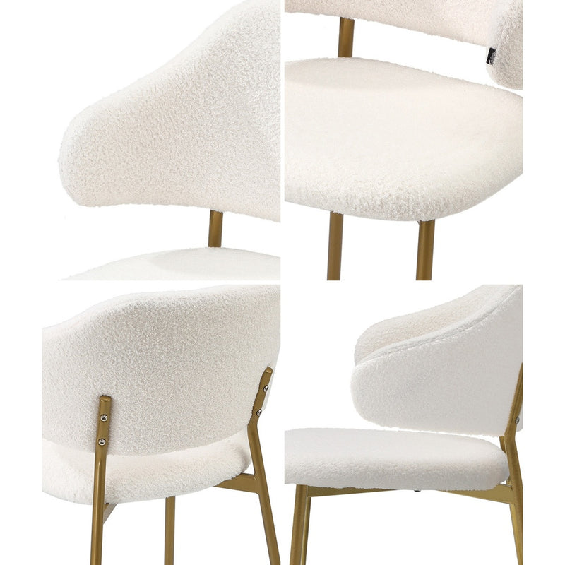 Oikiture 2x Dining Chair Sherpa Gold&White