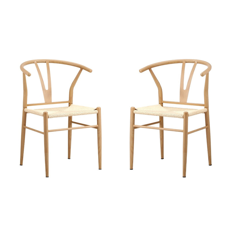 Oikiture 2x Dining Chair Metal Hans Wegner Chair Wishbone Beige