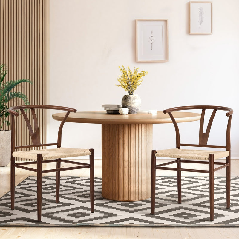 Oikiture 2x Dining Chair Metal Hans Wegner Chair Wishbone Walnut