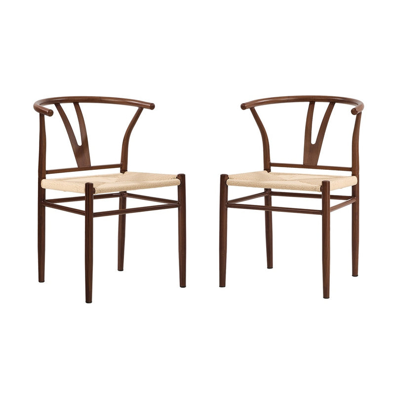 Oikiture 2x Dining Chair Metal Hans Wegner Chair Wishbone Walnut