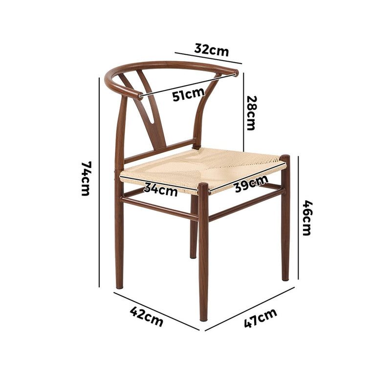 Oikiture 2x Dining Chair Metal Hans Wegner Chair Wishbone Walnut