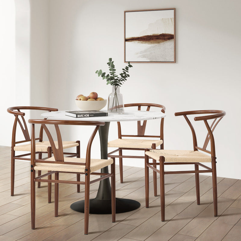 Oikiture 2x Dining Chair Metal Hans Wegner Chair Wishbone Walnut